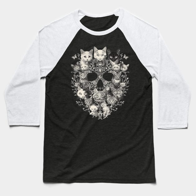 Cat Skull Art Baseball T-Shirt by BilodeauBlue